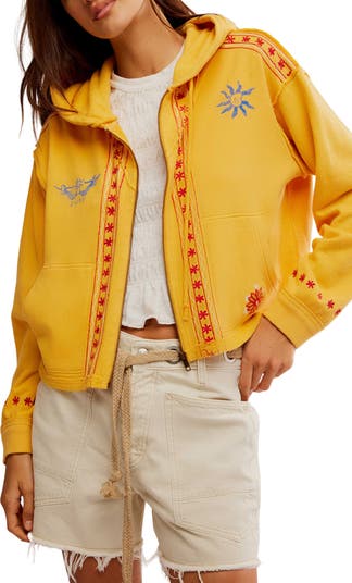 Free People Mermaid Embroidery Detail Graphic Zip-Up Hoodie