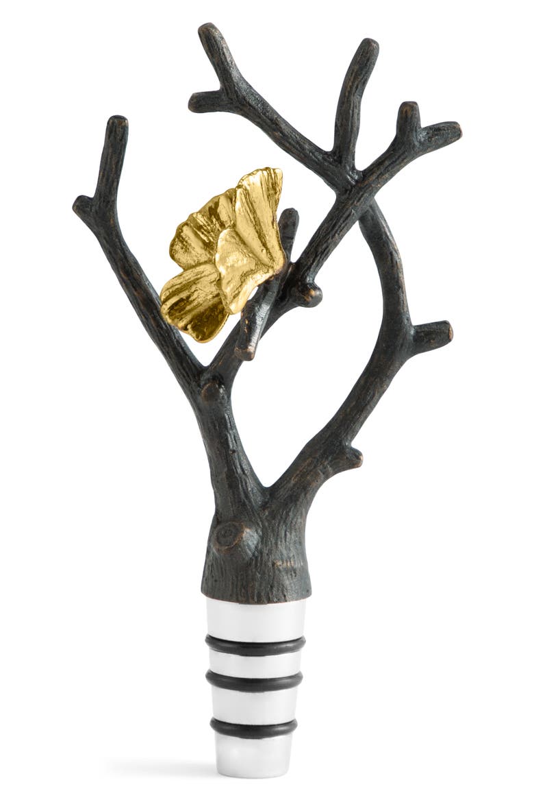 Butterfly Ginko Wine Stopper, Main, color, BLACK/ GOLD
