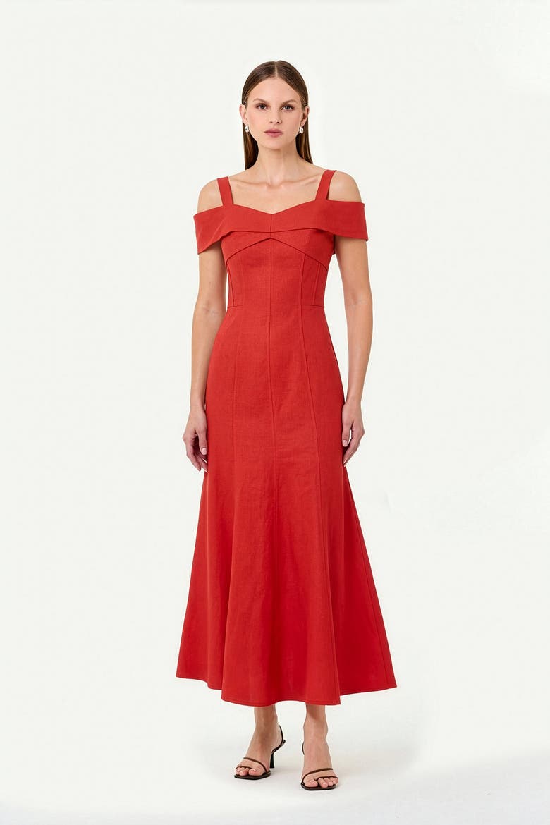 Ivana Linen Dress, Alternate, color, TOMATO