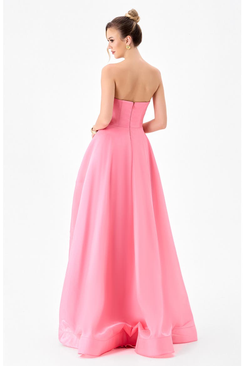 Jeila Strapless Hi Lo Gown, Alternate, color, PINK