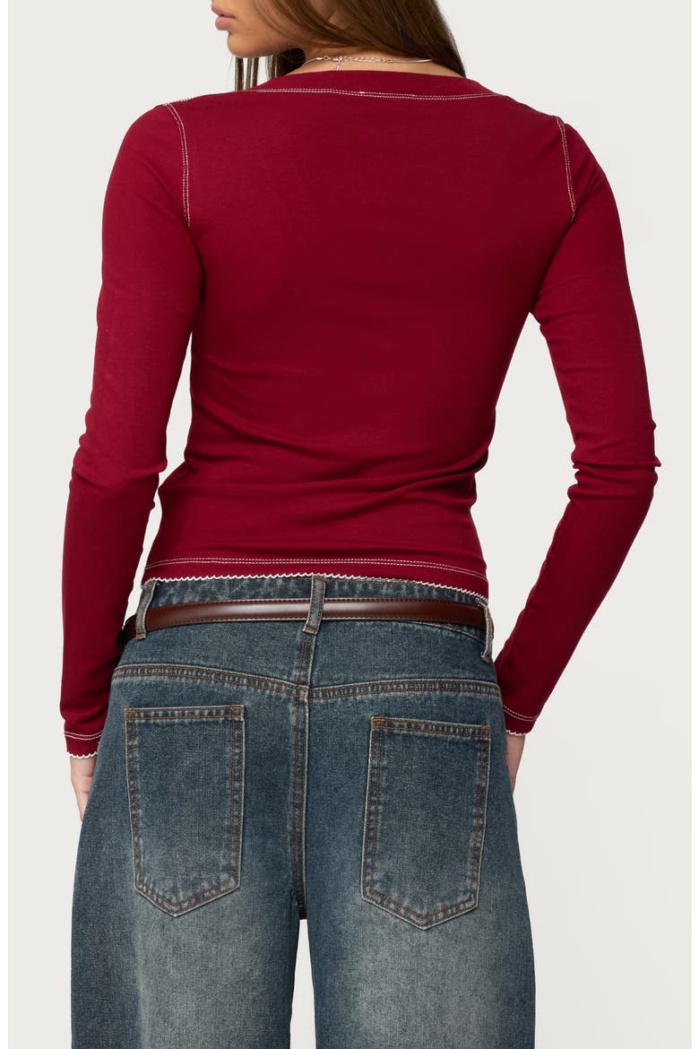 Yael Contrast Stitch Henley, Alternate, color, BURGUNDY