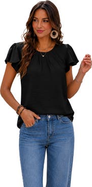 Zilpu Lightweight Pleated Flutter Sleeve Chiffon Blouse