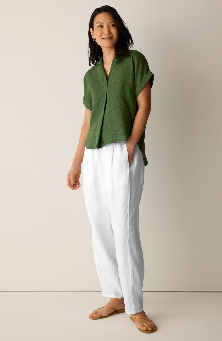 Eileen Fisher Notch Collar Organic Linen Top, Alternate, color, Field