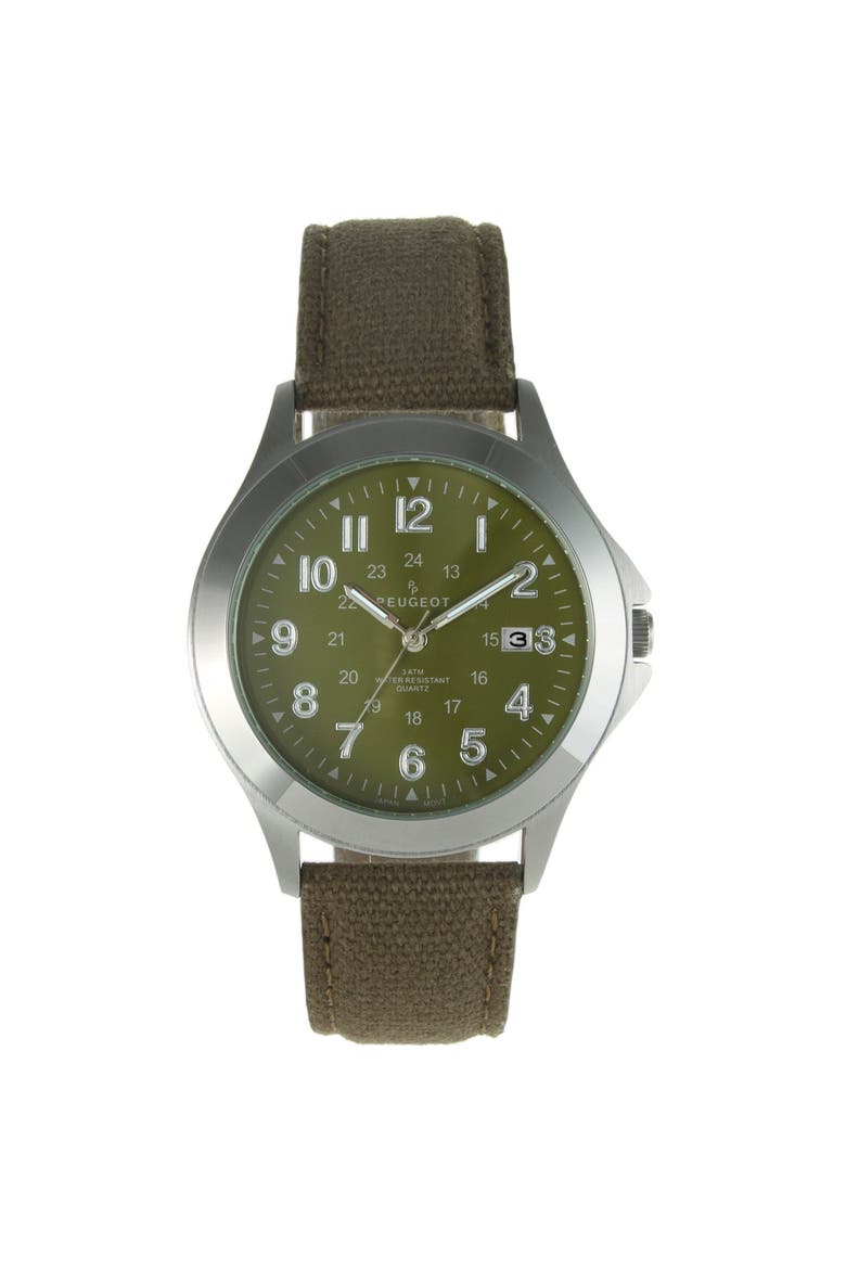 Millitary Dial Calendar Canvas Strap Watch - 40MM, Main, color, Green