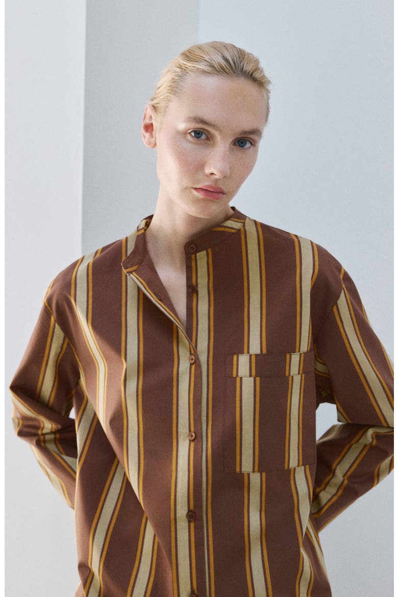 Stripe Long Sleeve Cotton Nightgown, Alternate, color, BROWN