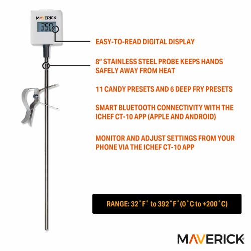 Maverick Ichef Bluetooth Candy & Deep Fry Thermometer In White