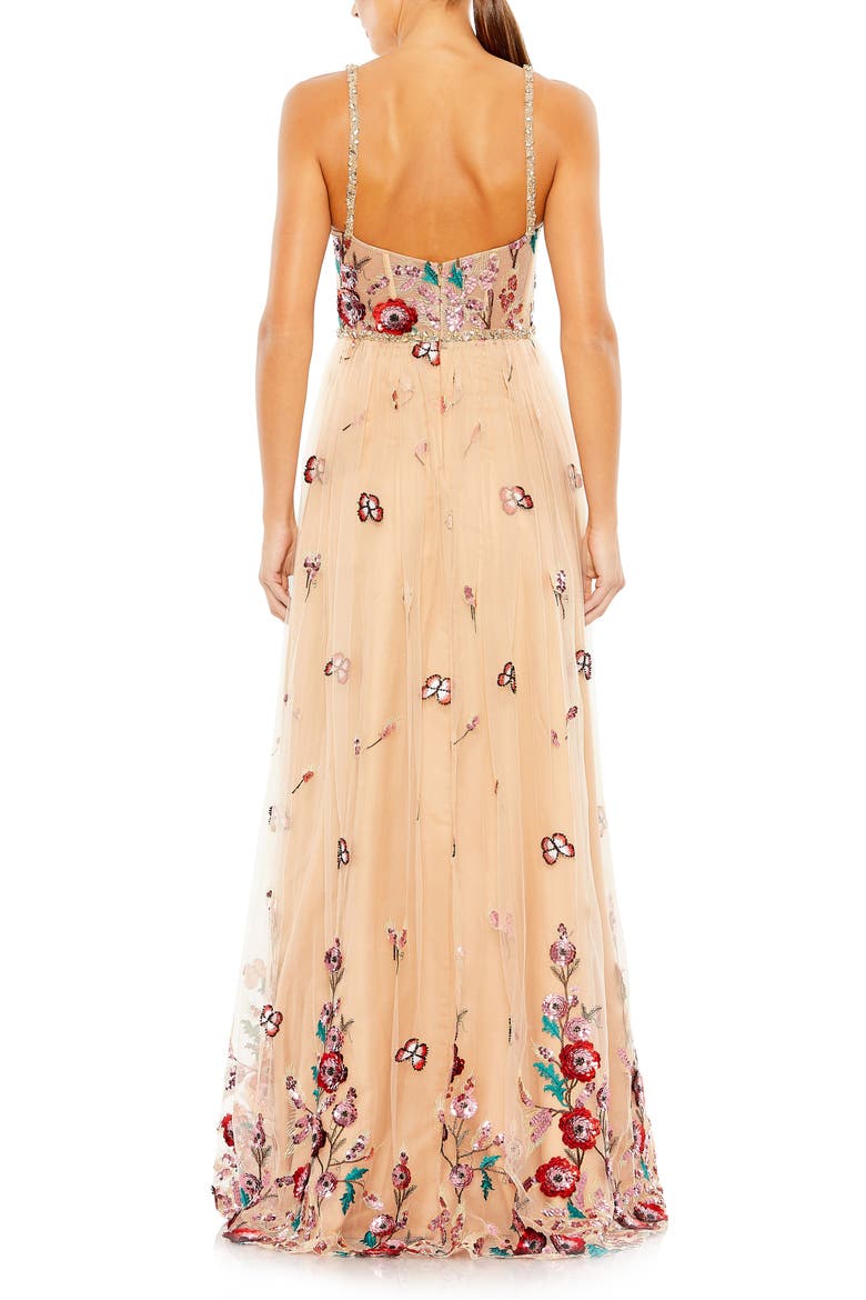 Bead And Gemstone Encrusted Floral Detail A Line Gown, Alternate, color, BEIGE MULTI
