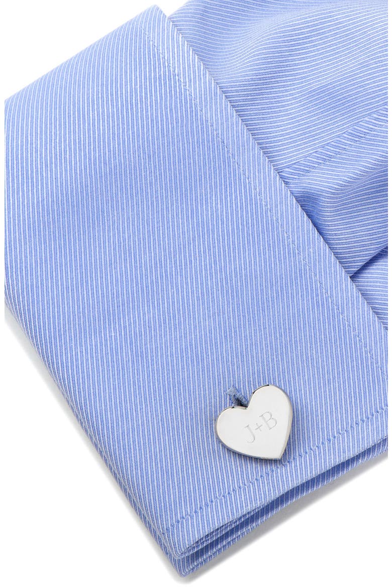 Engravable Heart Cuff Links, Alternate, color, SILVER