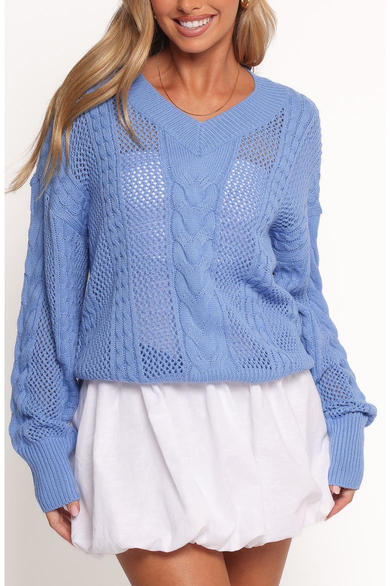 Janie Mixed Open Stitch Sweater, Main, color, BLUE