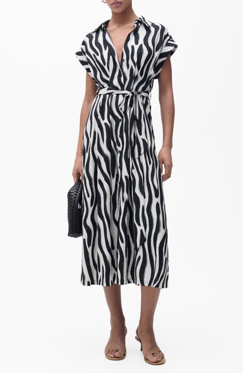 Zebra Print Belted Midi Shirtdress (Regular & Plus)