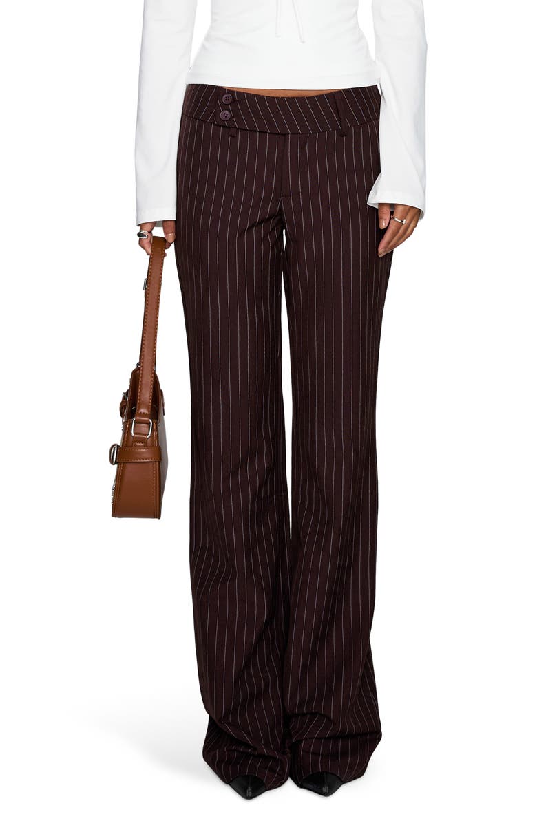 Princess Polly Kinkirk Flare Pants, Main, color, Brown Pinstripe