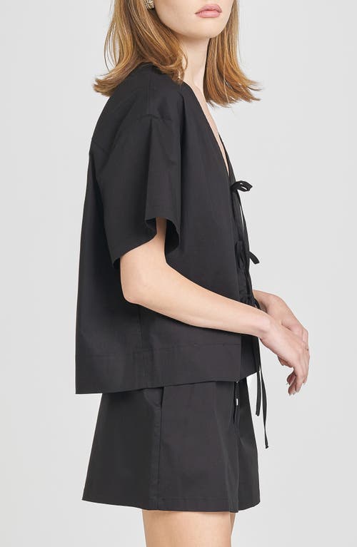 Wayf Tabitha Tie Front Woven Shirt In Black