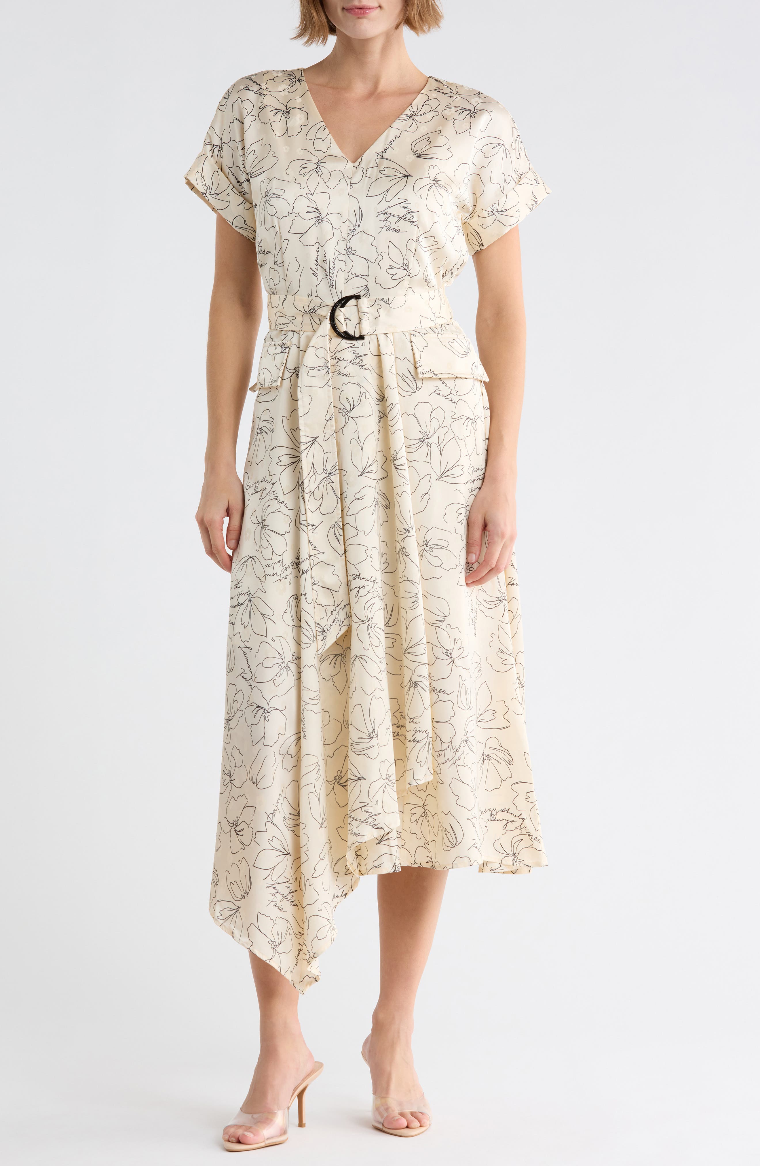 Floral Short Sleeve Satin Midi Dress