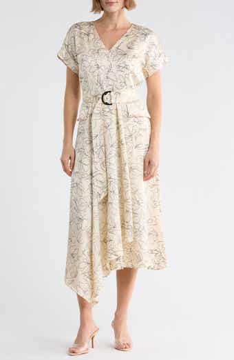 Floral Short Sleeve Satin Midi Dress