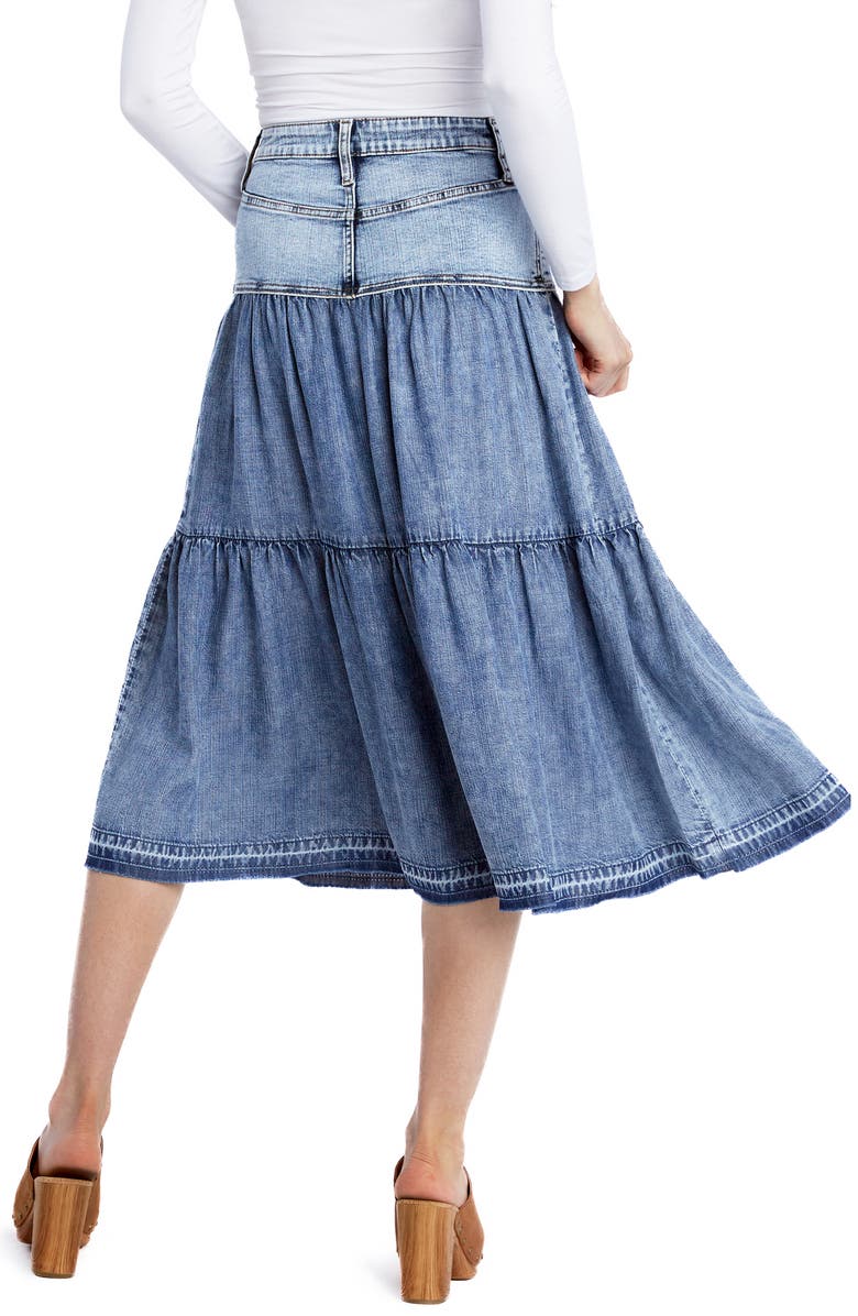 Wash Lab Denim Tiered Denim Midi Skirt, Alternate, color, Flare Blue