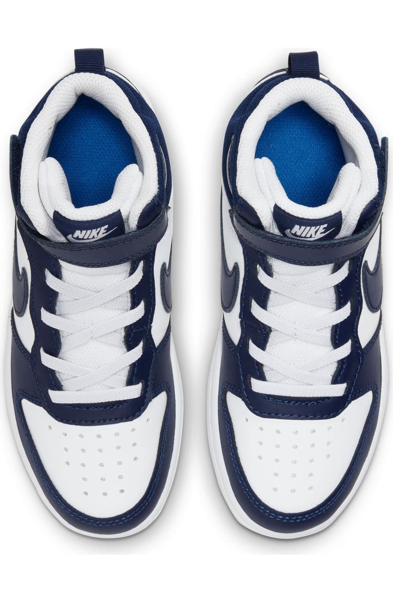 Nike Kids' Court Borough Mid 2 Basketball Shoe, Alternate, color, White/ Blue Void