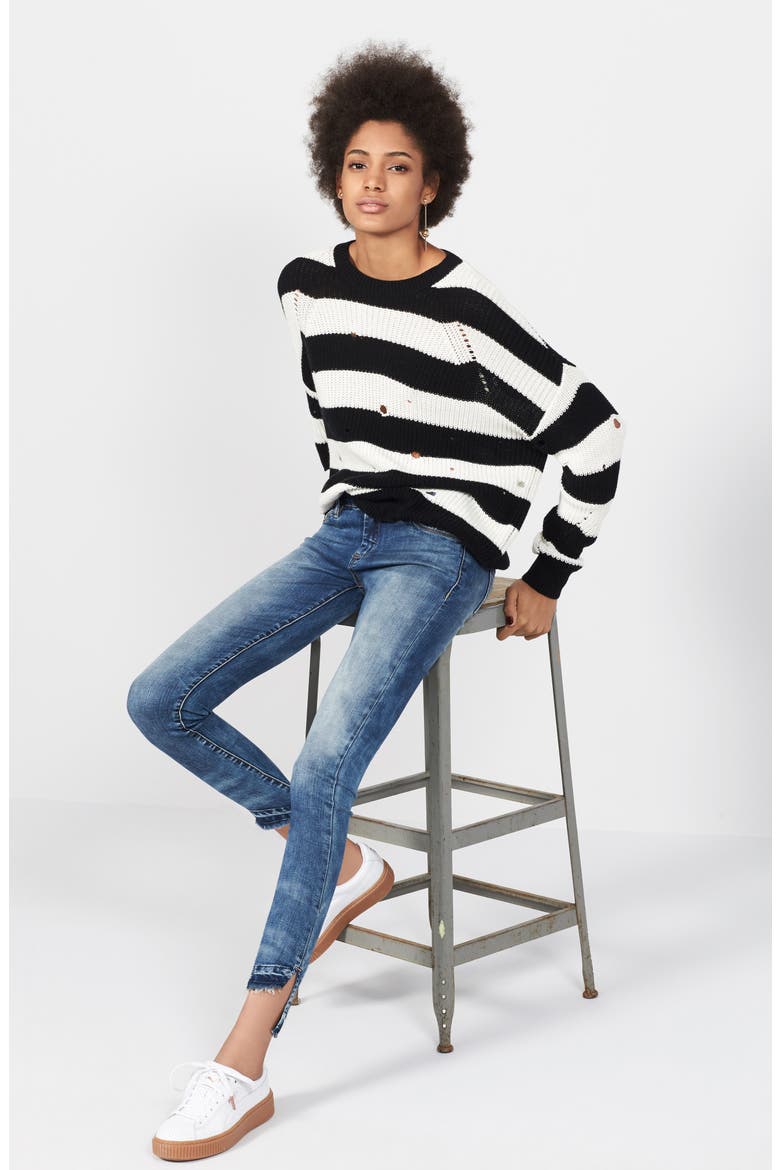Decontructed Stripe Cotton Pullover, Alternate, color, BLACK RUGBY STRIPE