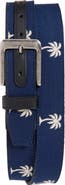 Tommy Bahama Palm Print Canvas & Leather Belt