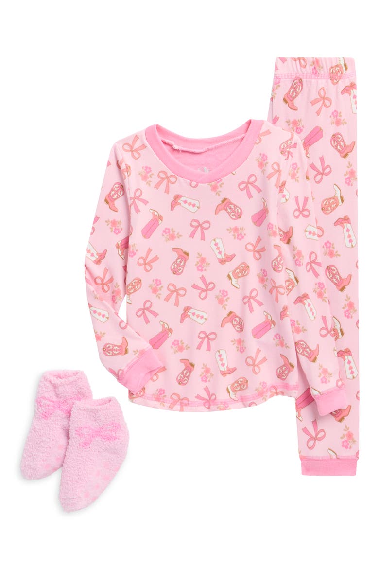 Kids' Western Pajamas & Socks Set, Main, color, PINK