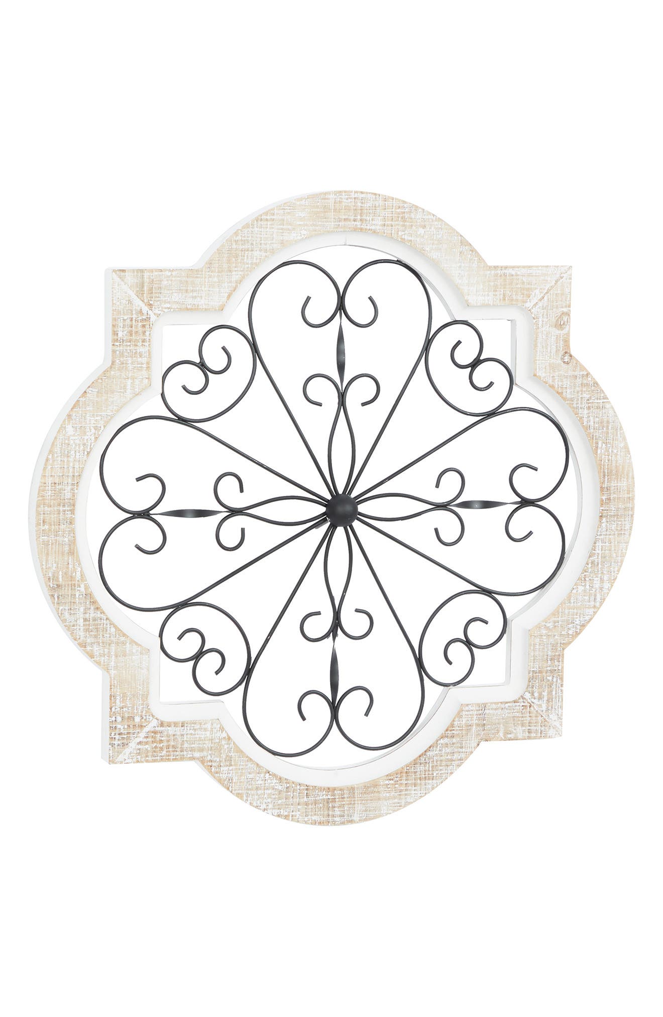 WILLOW ROW White Wood Scroll Wall Decor with Metal Scroll Work