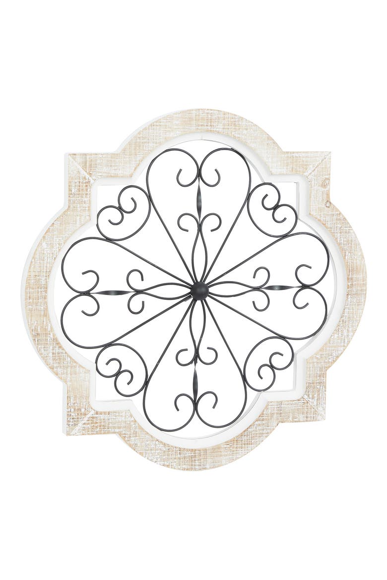 White Wood Scroll Wall Decor with Metal Scroll Work, Main, color, WHITE