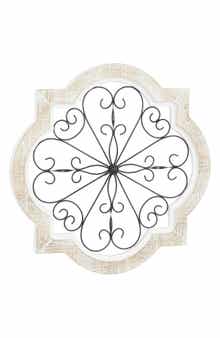 WILLOW ROW White Wood Scroll Wall Decor with Metal Scroll Work