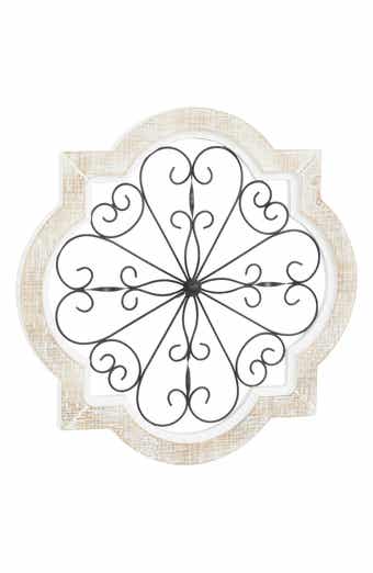 WILLOW ROW White Wood Scroll Wall Decor with Metal Scroll Work