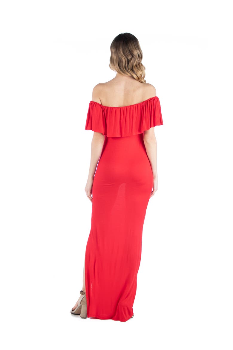 Maternity Off Shoulder Ruffle Detail Maxi Dress, Alternate, color, Red