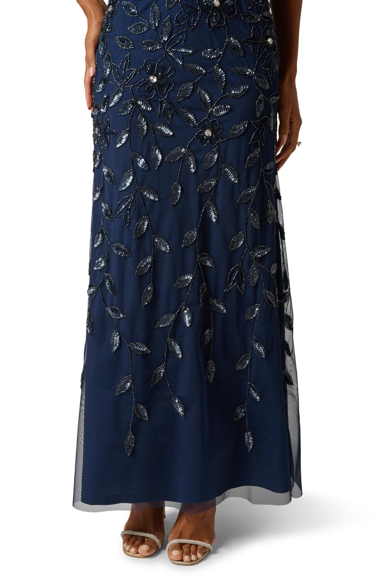 Adrianna Papell Beaded Mesh Gown, Alternate, color, Light Navy