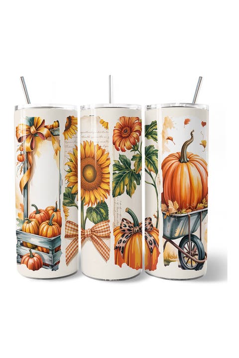 Harvest Pumpkin Sunflower Bow Halloween Tumbler
