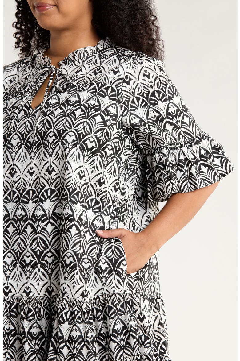 La Palma Floral Auggie Cotton Dress, Alternate, color, BLACK-WHITE
