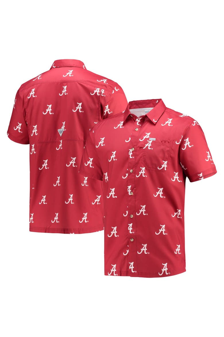 Men's Columbia Crimson Alabama Crimson Tide Super Slack Tide Omni-Shade Button-Up Shirt, Main, color, Crimson