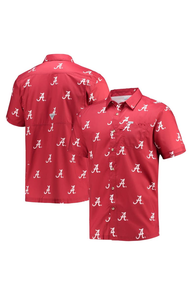 Columbia Men's Columbia Crimson Alabama Crimson Tide Super Slack Tide Omni-Shade Button-Up Shirt, Main, color,