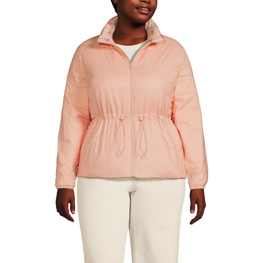 Lands' End Wanderweight Reversible Packable Down Jacket In Pink/oyster Pink Floral
