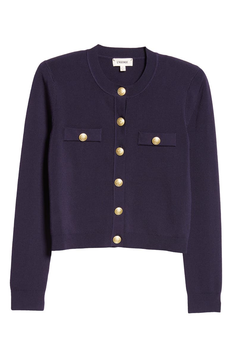 L'AGENCE Toulouse Crewneck Cardigan, Alternate, color, Midnight/ Gold