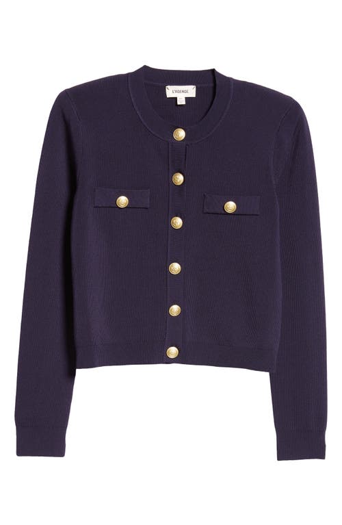 Shop L Agence L'agence Toulouse Crewneck Cardigan In Midnight/gold