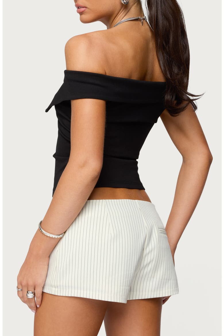 Foldover Off the Shoulder Zip-Up Top, Alternate, color, BLACK