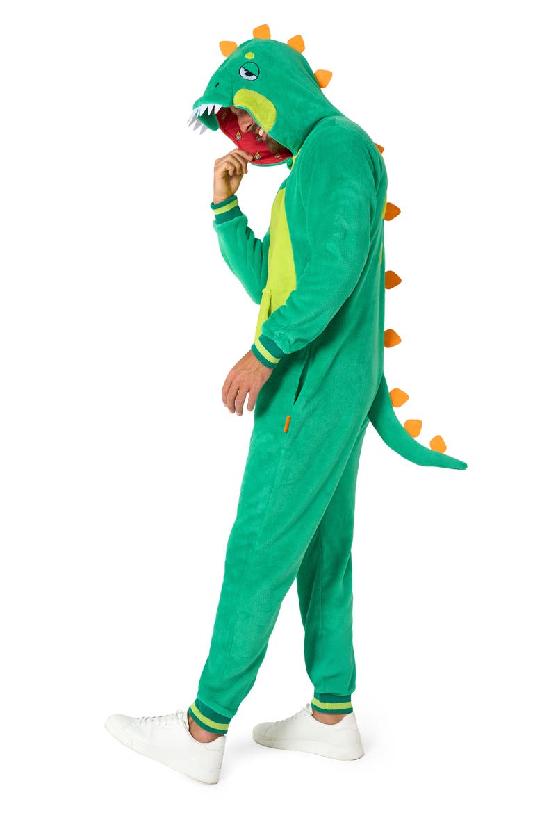 Dinosaur Hooded Fleece Costume Jumpsuit, Alternate, color, GREEN