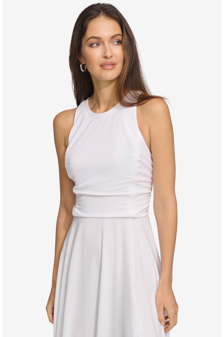 Ruched Mesh Trim Sleeveless Maxi Dress, Alternate, color, WHITE