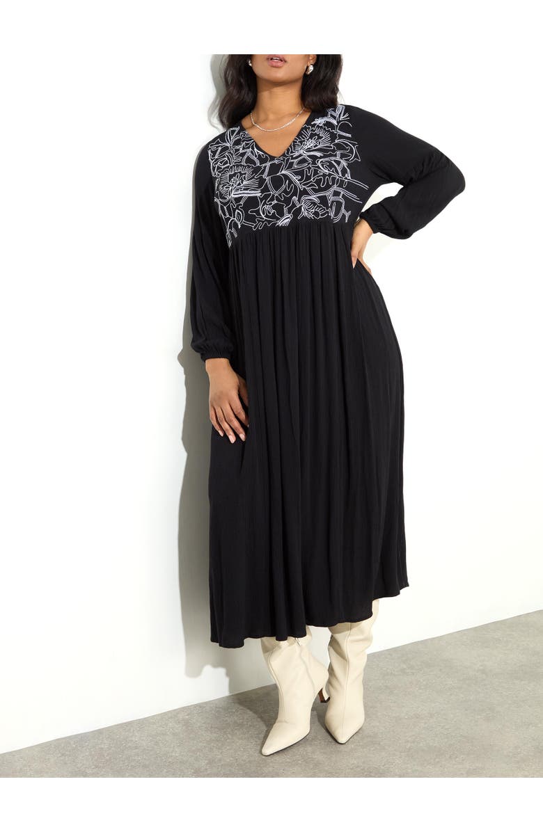 Live Unlimited Embroidered Crinkle Dress, Alternate, color, Black