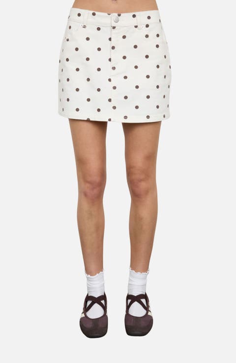 Polka Dot Denim Miniskirt