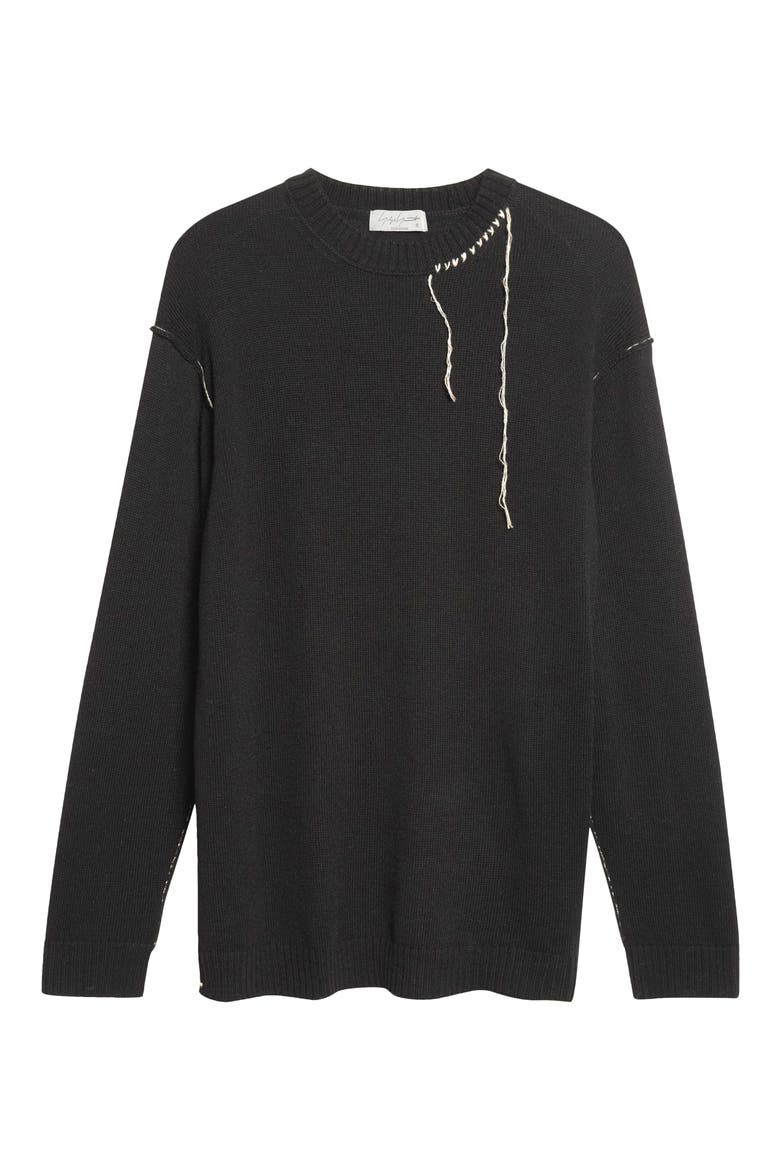 Embroidered Wool & Cotton Sweater, Alternate, color, BLACK