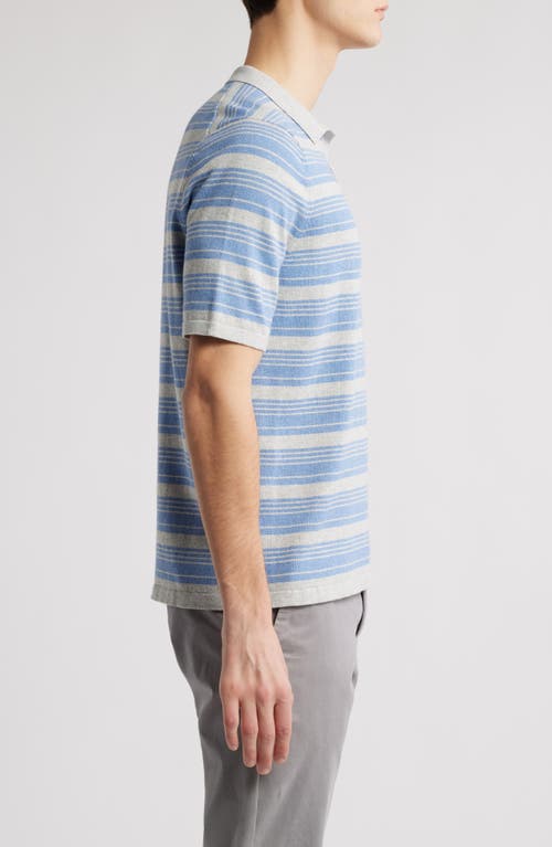 Scott Barber Stripe Johnny Collar Short Sleeve Polo Sweater In Blue