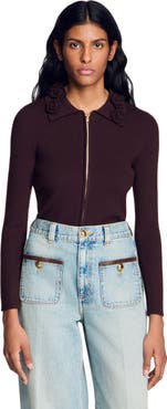 SANDRO Cardigan with floral collar