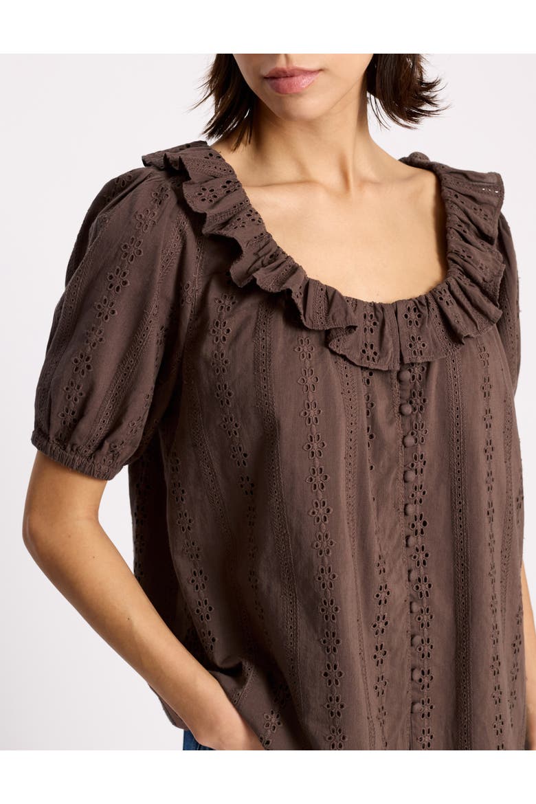 Ruffle Neck Button-Front Blouse, Alternate, color, Brown