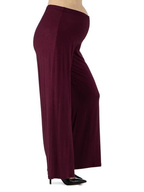 24seven Comfort Apparel Plus Size Elastic Waist Flared Leg Palazzo Pants In Purple