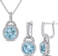 DELMAR Blue Topaz & White Topaz Drop Earrings & Necklace Set