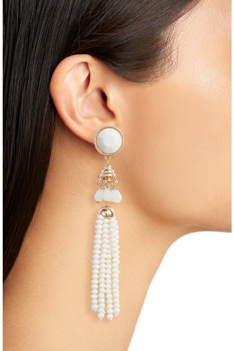 Beaded Tassel Earrings, Alternate, color, GOLD/ CREAM