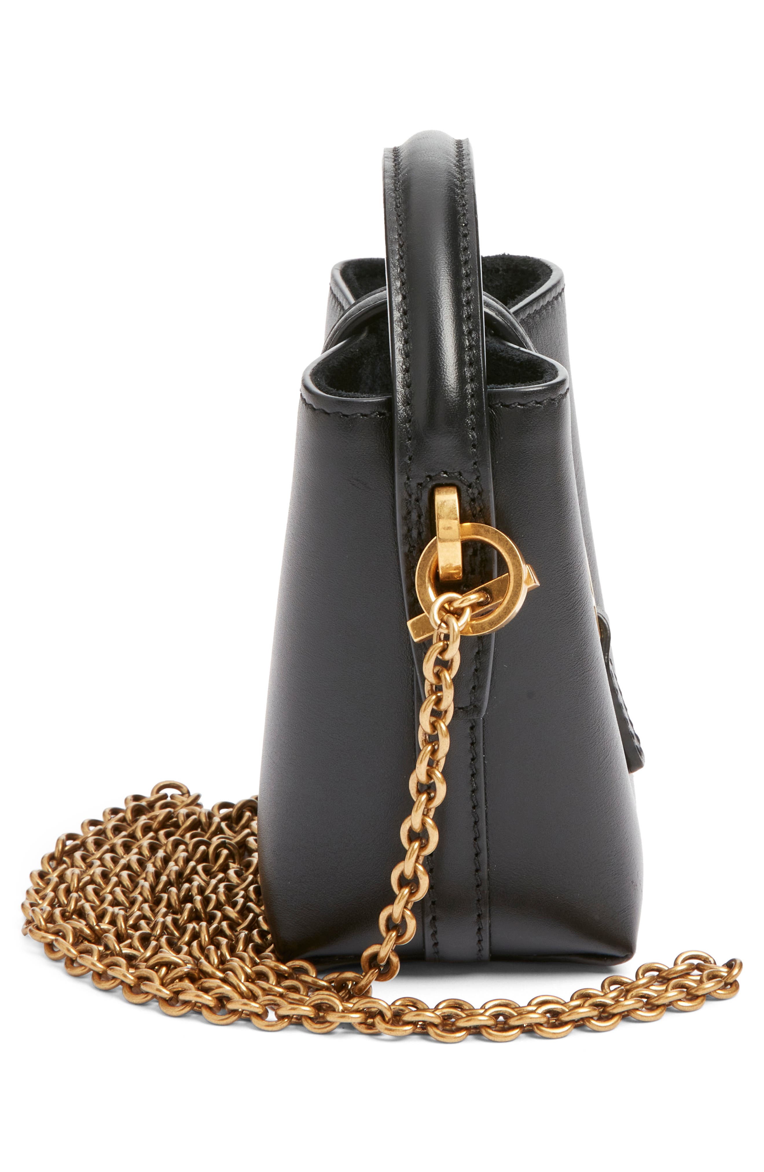 Saint Laurent Mini Cassandre Leather Bucket Bag, Alternate, color, Noir