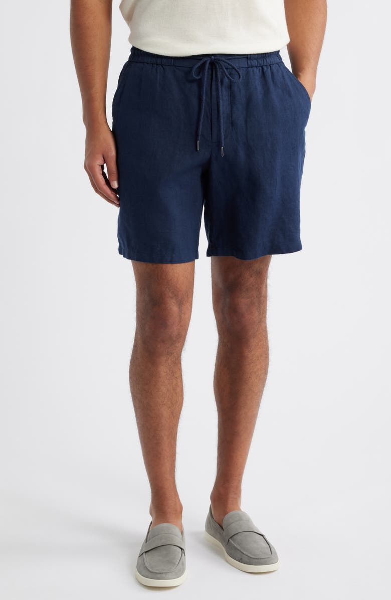 Nordstrom Hybrid City Flat Front Linen Shorts, Main, color, Navy Blazer